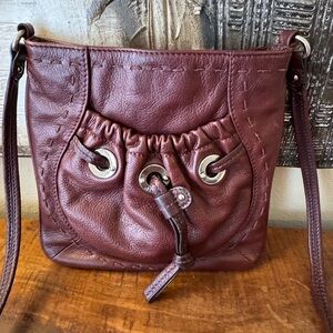 B Makowsky Maroon Leather Crossbody Purse
